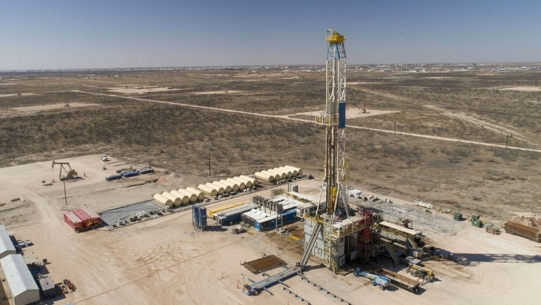 Oil drilling rig operating in the Permian Basin